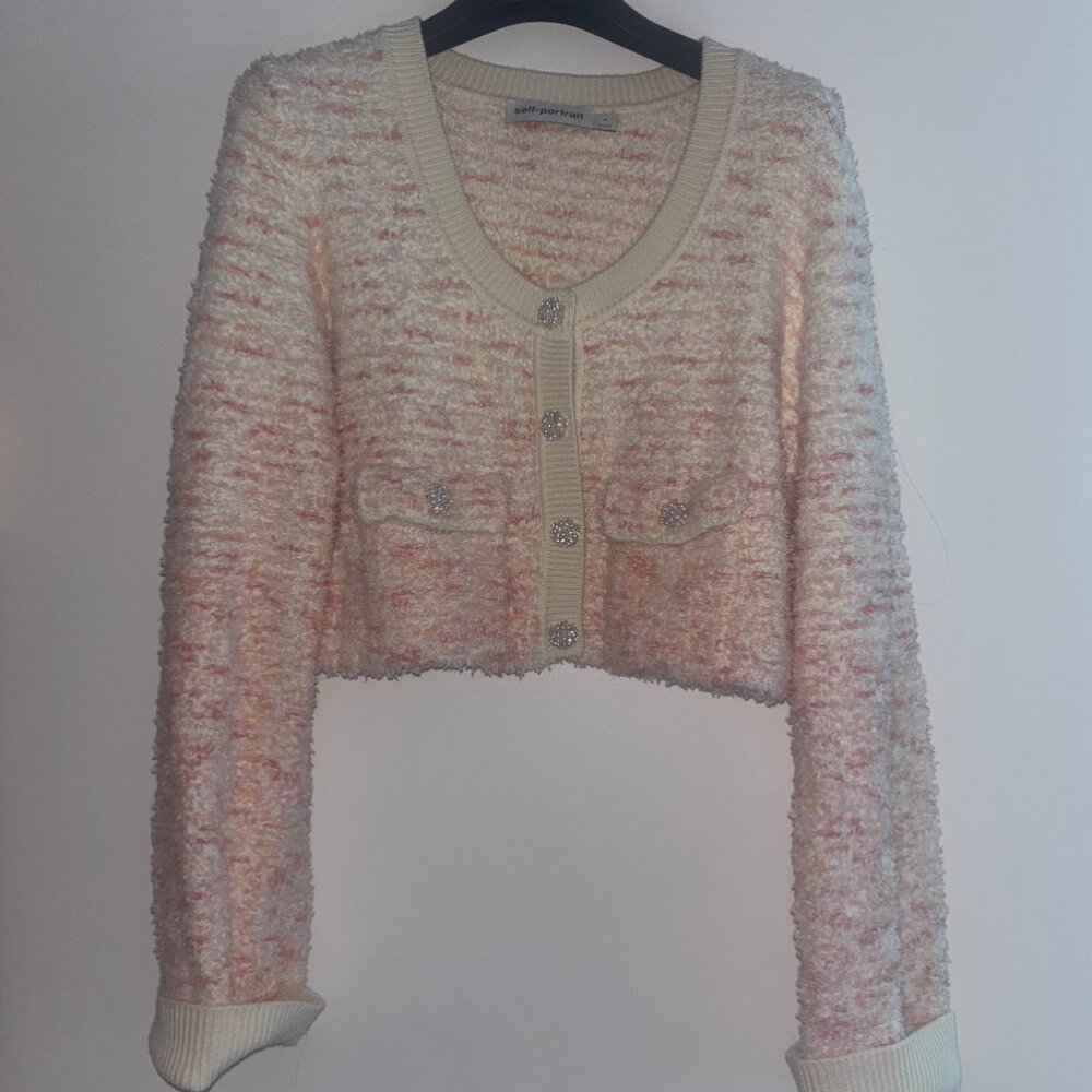 Self-Portrait - Textured Knit Cardigan - Pink